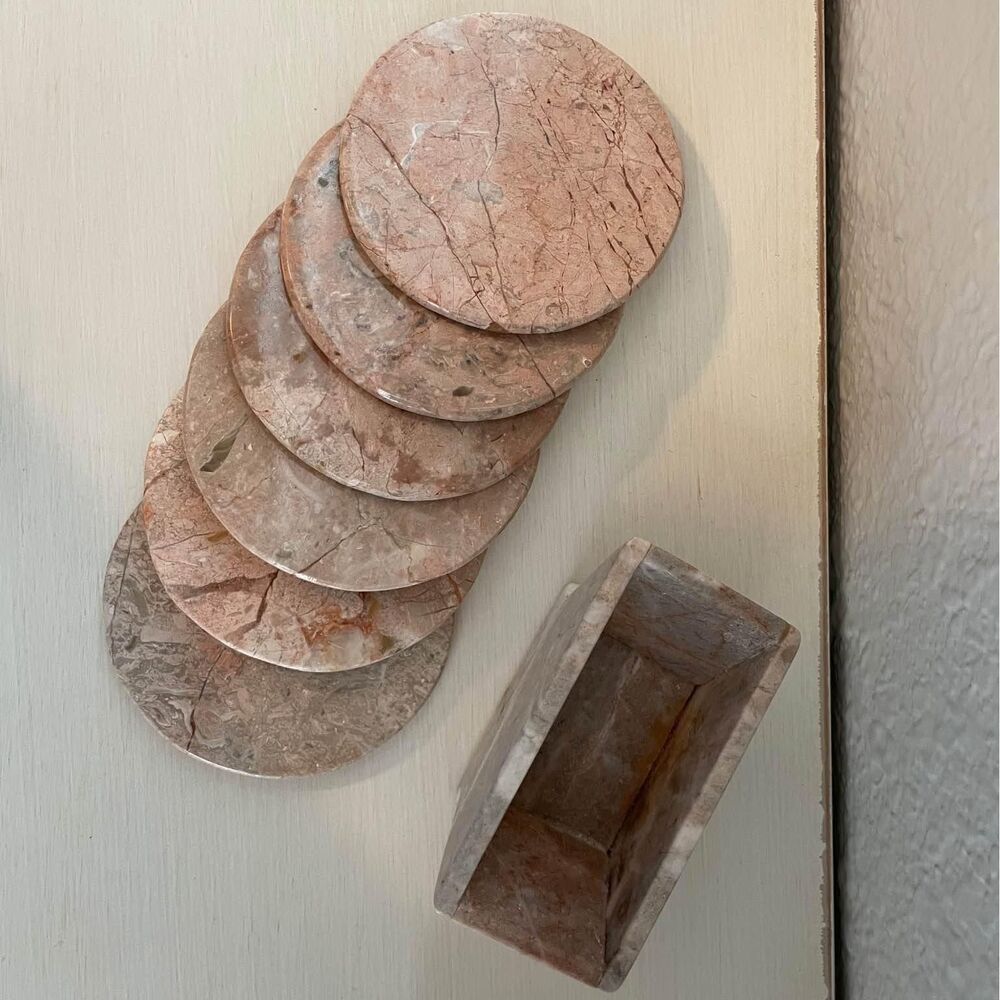 Handmade Pink Marble Coaster Set Vintage